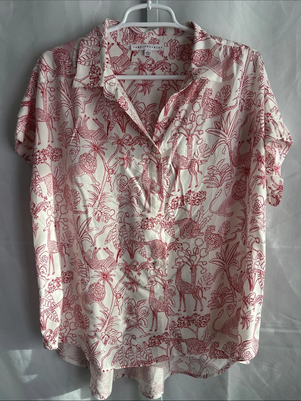 Jane and Delancey Cream Button-Front Shirt with Red Animal Print - Picture 10 of 16